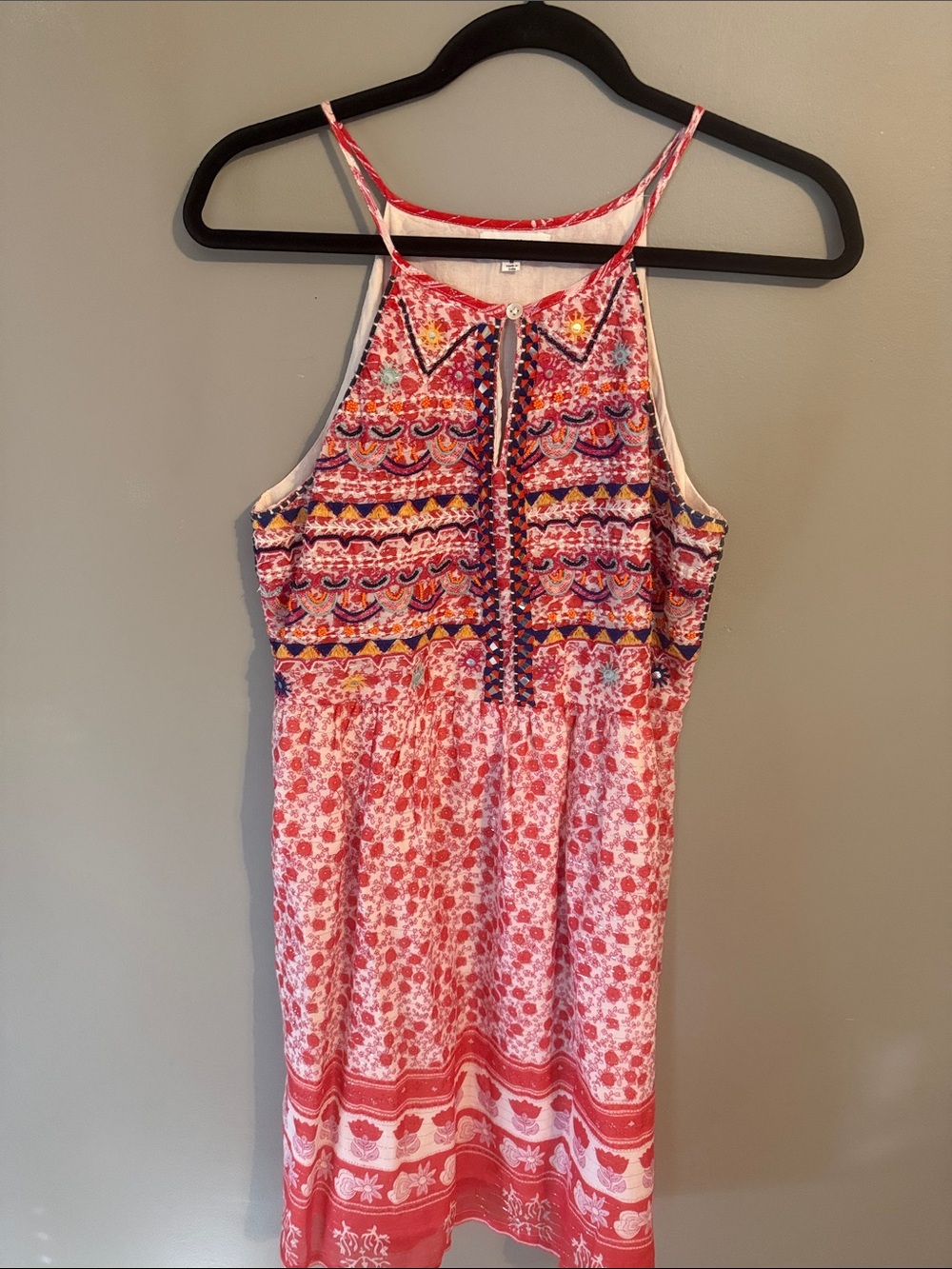 THML Fiesta Beaded Halter Dress. Bead  and mirror accents.  Size Medium